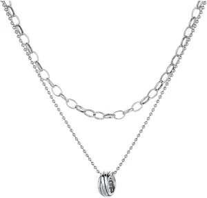 Sterling Silver Layered Pendant Necklace, Niche Charm Fashion Jewelry Retro Choker Versatile Jewelry