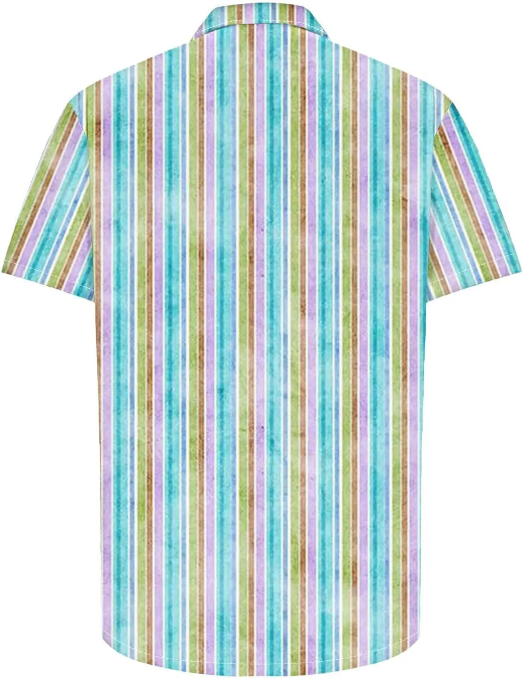 Striped Print Casual Shirt for Men Short Sleeve Button Up Turndown Bowling Shirts Business Office Work Blouses