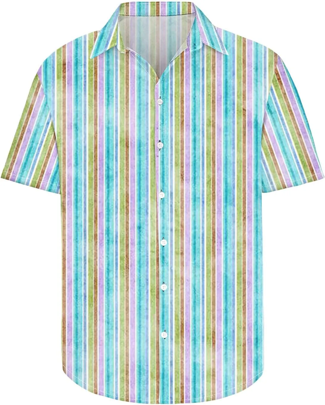 Striped Print Casual Shirt for Men Short Sleeve Button Up Turndown Bowling Shirts Business Office Work Blouses