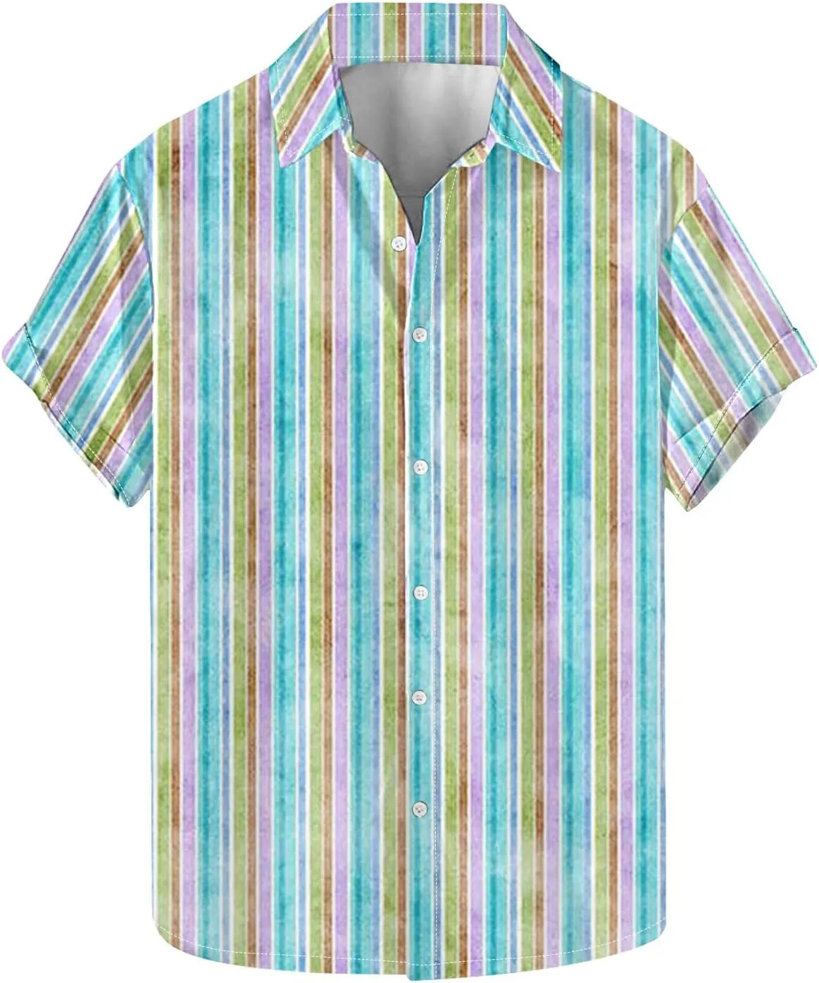 Striped Print Casual Shirt for Men Short Sleeve Button Up Turndown Bowling Shirts Business Office Work Blouses