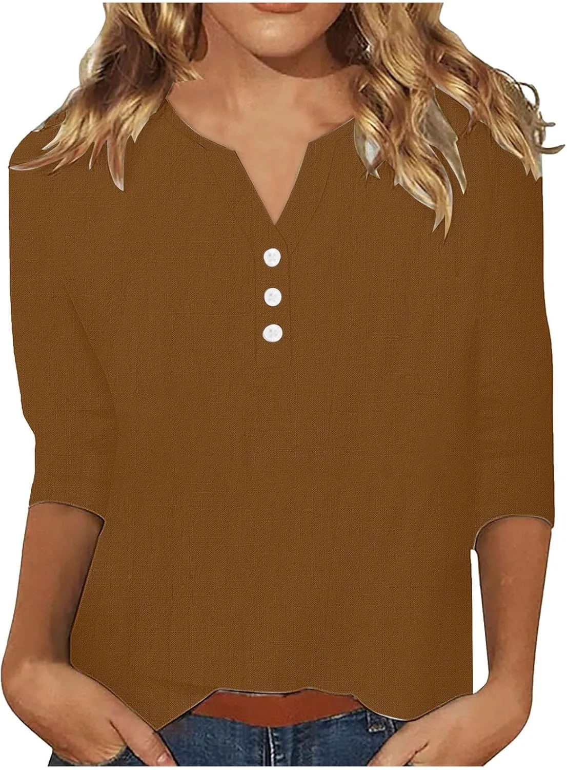 Summer Cotton Linen Shirts for Women 2025 Casual 3/4 Sleeve Tunic Shirts Spring Vacation Fashion Clothes