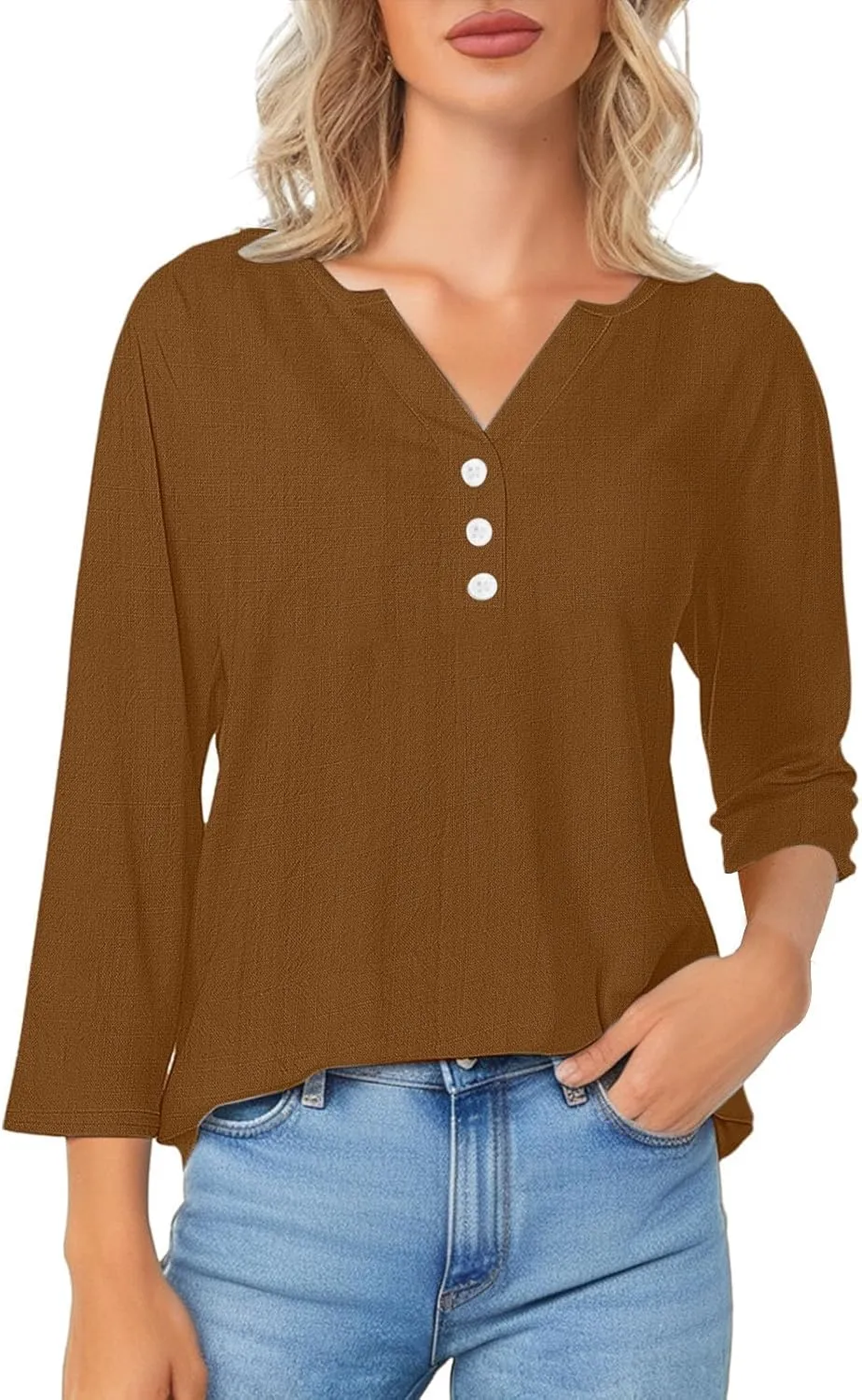 Summer Cotton Linen Shirts for Women 2025 Casual 3/4 Sleeve Tunic Shirts Spring Vacation Fashion Clothes