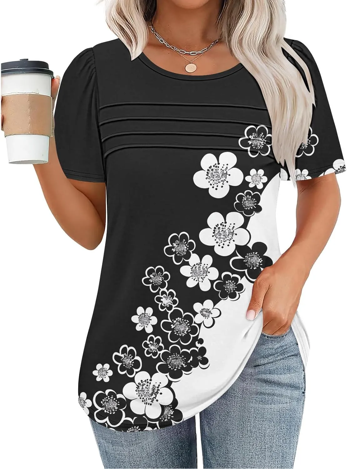 Summer Tops for Women 2025 Short Sleeve Floral Print Graphic Tees Trendy Boho Tops Dressy Casual Tunic Hawaiian Shirt