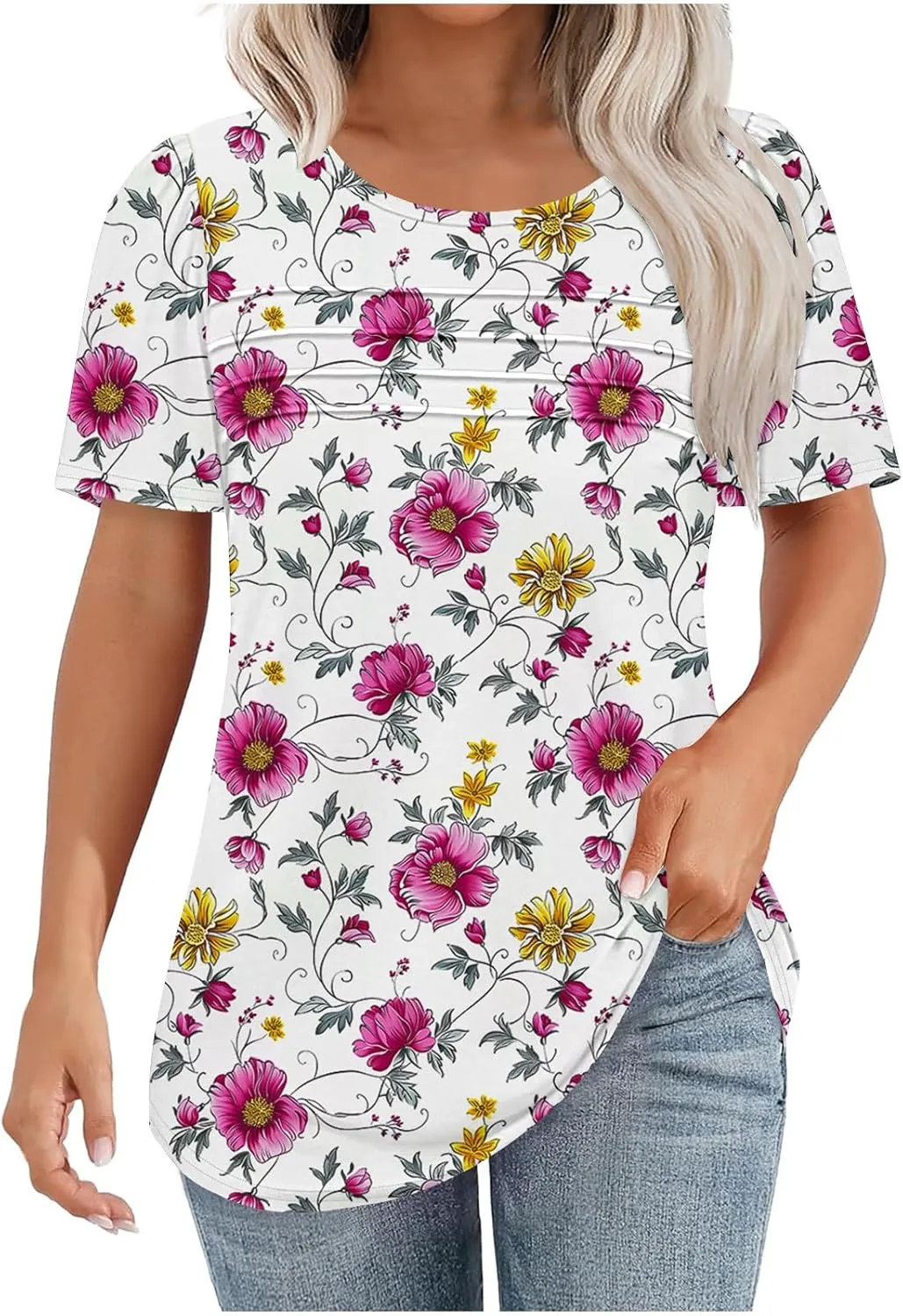 Summer Tops for Women 2025 Short Sleeve Floral Print Graphic Tees Trendy Boho Tops Dressy Casual Tunic Hawaiian Shirt