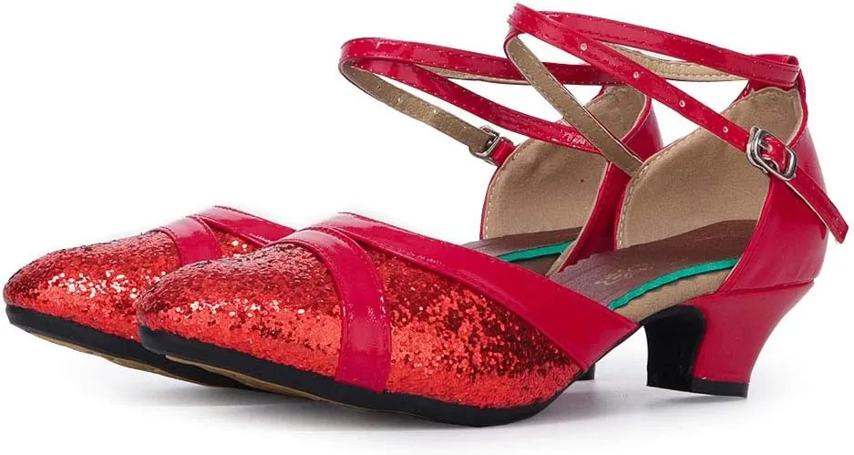 SWDZM Ballroom Dance Shoes Women Low Heel Closed Toe Latin Salsa Practice Dance Shoes