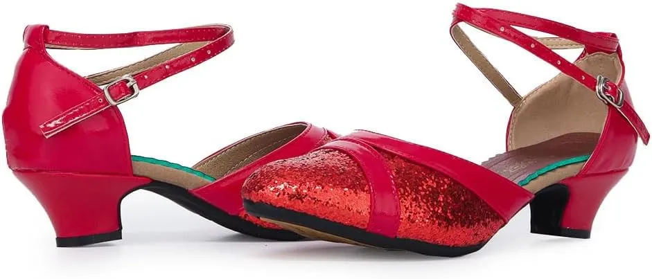 SWDZM Ballroom Dance Shoes Women Low Heel Closed Toe Latin Salsa Practice Dance Shoes
