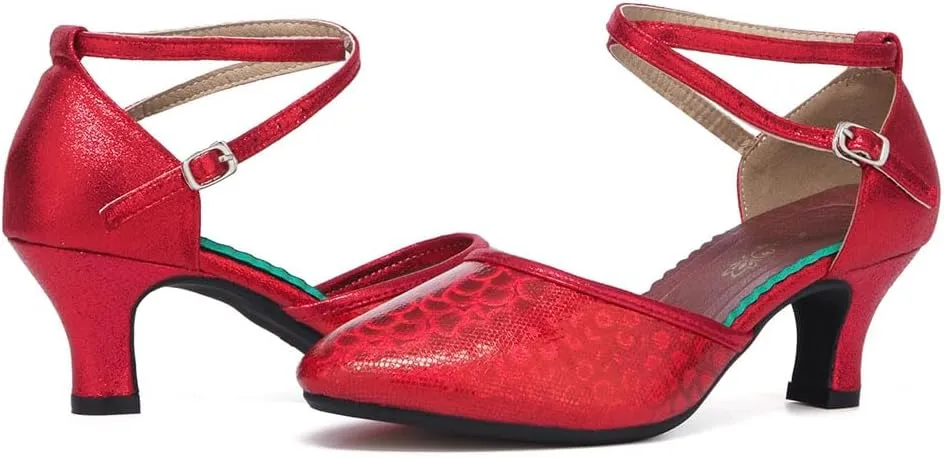 SWDZM Closed Toe Latin Dance Shoes for Women Ballroom Character Modern Tango Salsa Performance Dancing Shoes Low Heel