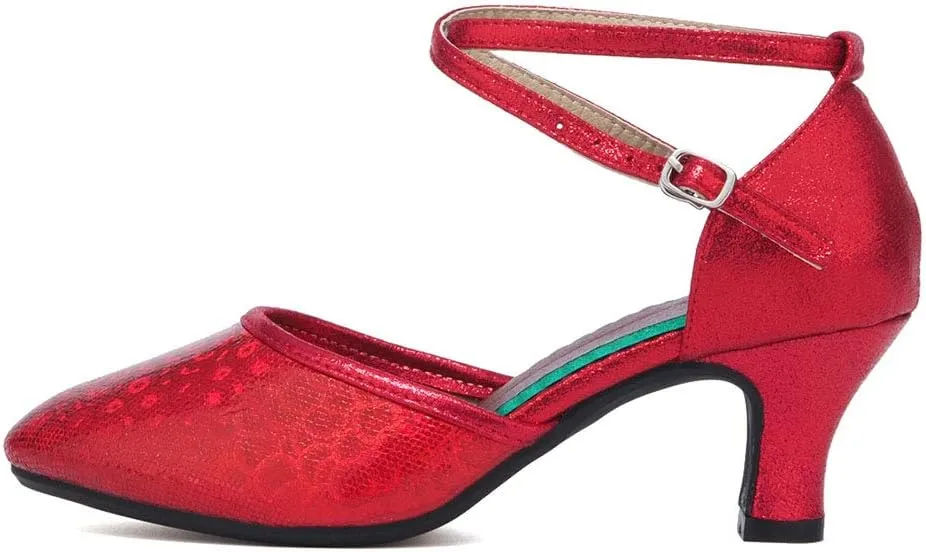 SWDZM Closed Toe Latin Dance Shoes for Women Ballroom Character Modern Tango Salsa Performance Dancing Shoes Low Heel