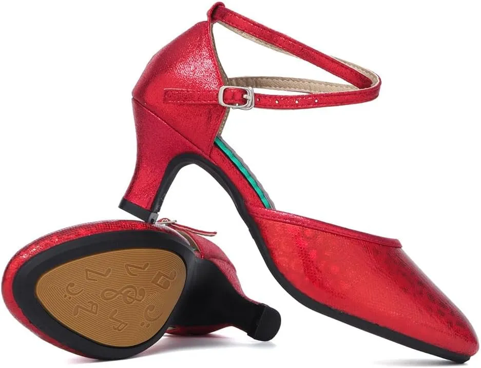 SWDZM Closed Toe Latin Dance Shoes for Women Ballroom Character Modern Tango Salsa Performance Dancing Shoes Low Heel