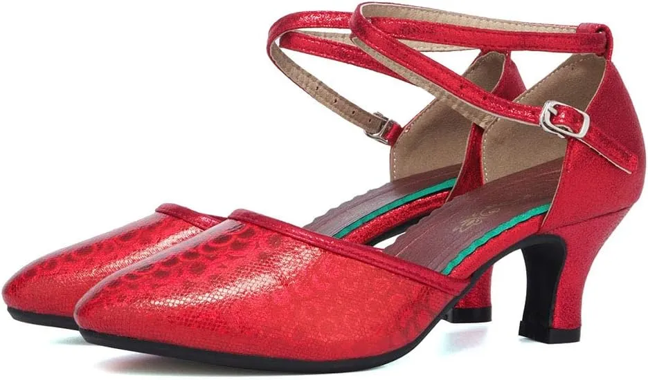 SWDZM Closed Toe Latin Dance Shoes for Women Ballroom Character Modern Tango Salsa Performance Dancing Shoes Low Heel