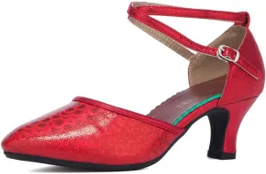 SWDZM Closed Toe Latin Dance Shoes for Women Ballroom Character Modern Tango Salsa Performance Dancing Shoes Low Heel