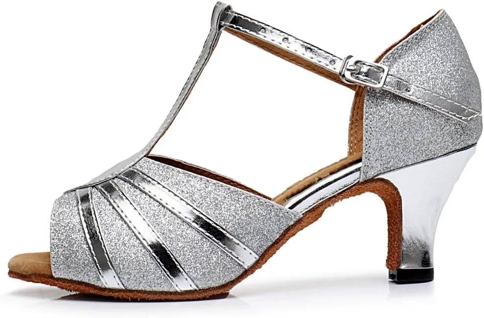 TDA Women's Fashion T-strap Glitter Synthetic Salsa Tango Ballroom Wedding Modern Latin Dance Shoes