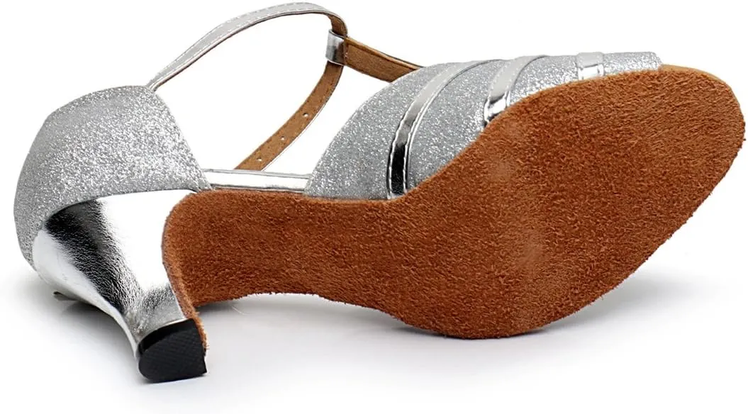 TDA Women's Fashion T-strap Glitter Synthetic Salsa Tango Ballroom Wedding Modern Latin Dance Shoes
