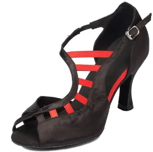TDA Women's Peep Toe Ankle Strap Cut-out Satin Tango Salsa Latin Chacha Ballroom Dance Wedding Shoes