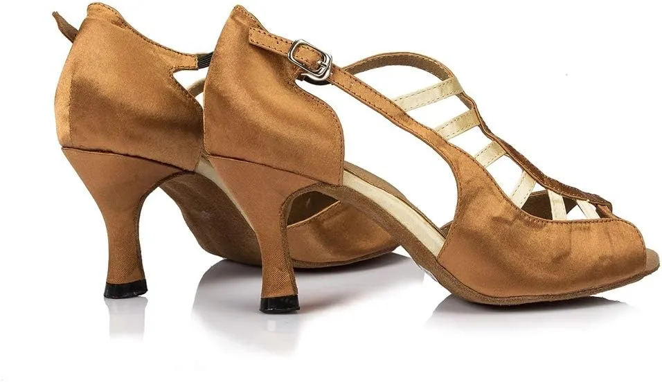TDA Women's Peep Toe Ankle Strap Cut-out Satin Tango Salsa Latin Chacha Ballroom Dance Wedding Shoes