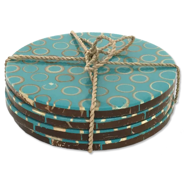 Teal Bamboo Inlaid Coasters, Set of 4