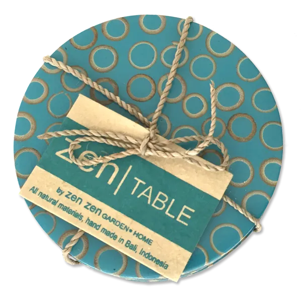 Teal Bamboo Inlaid Coasters, Set of 4