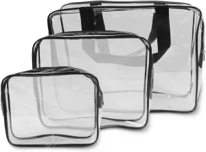 Tissting 3 Pcs Toiletry Bag Clear PVC Waterproof Travel Makeup Bag with Handle and Zipper, Portable Cosmetic Pouch for Women Men