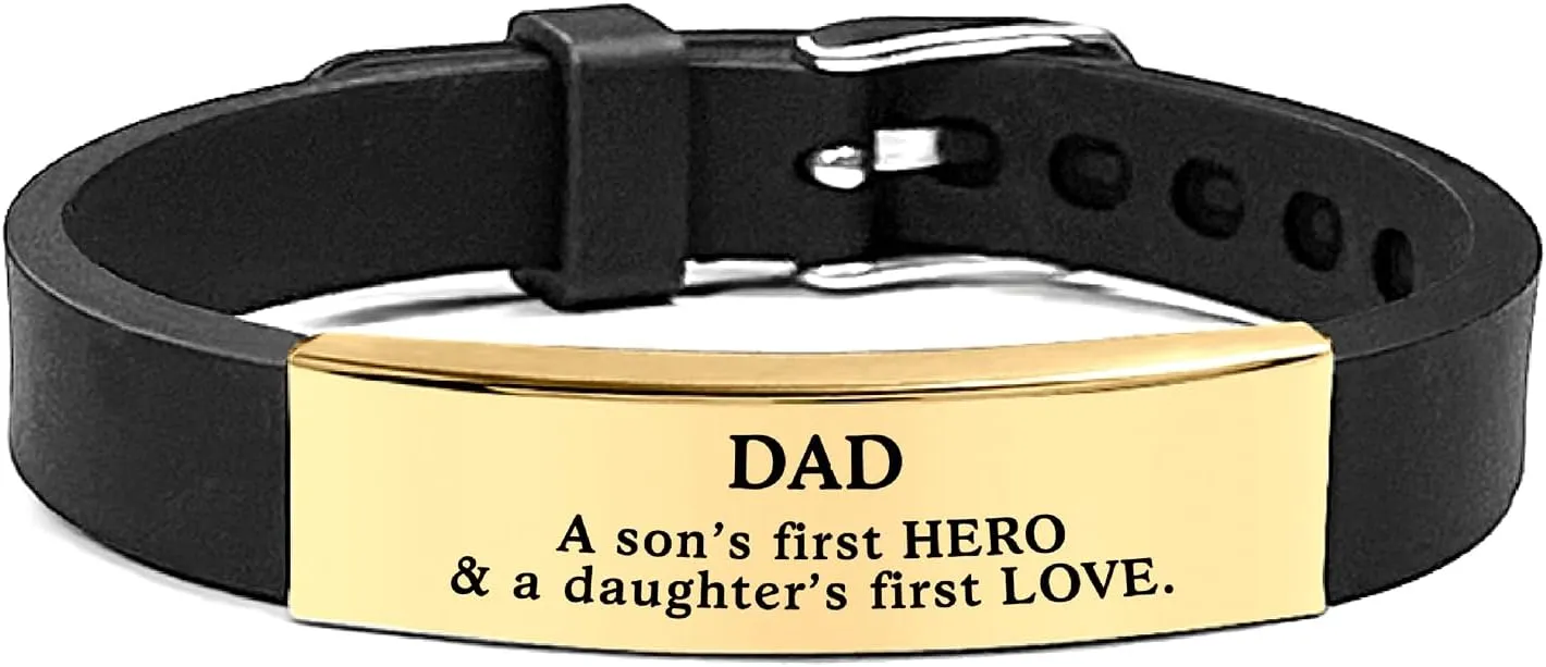 To My Dad Bracelets Gold Engraved Bracelet for Men Father's Day Bracelets Silica Gel Wristband Bracelets Adjustable Bracelets for Father from Daughter Son