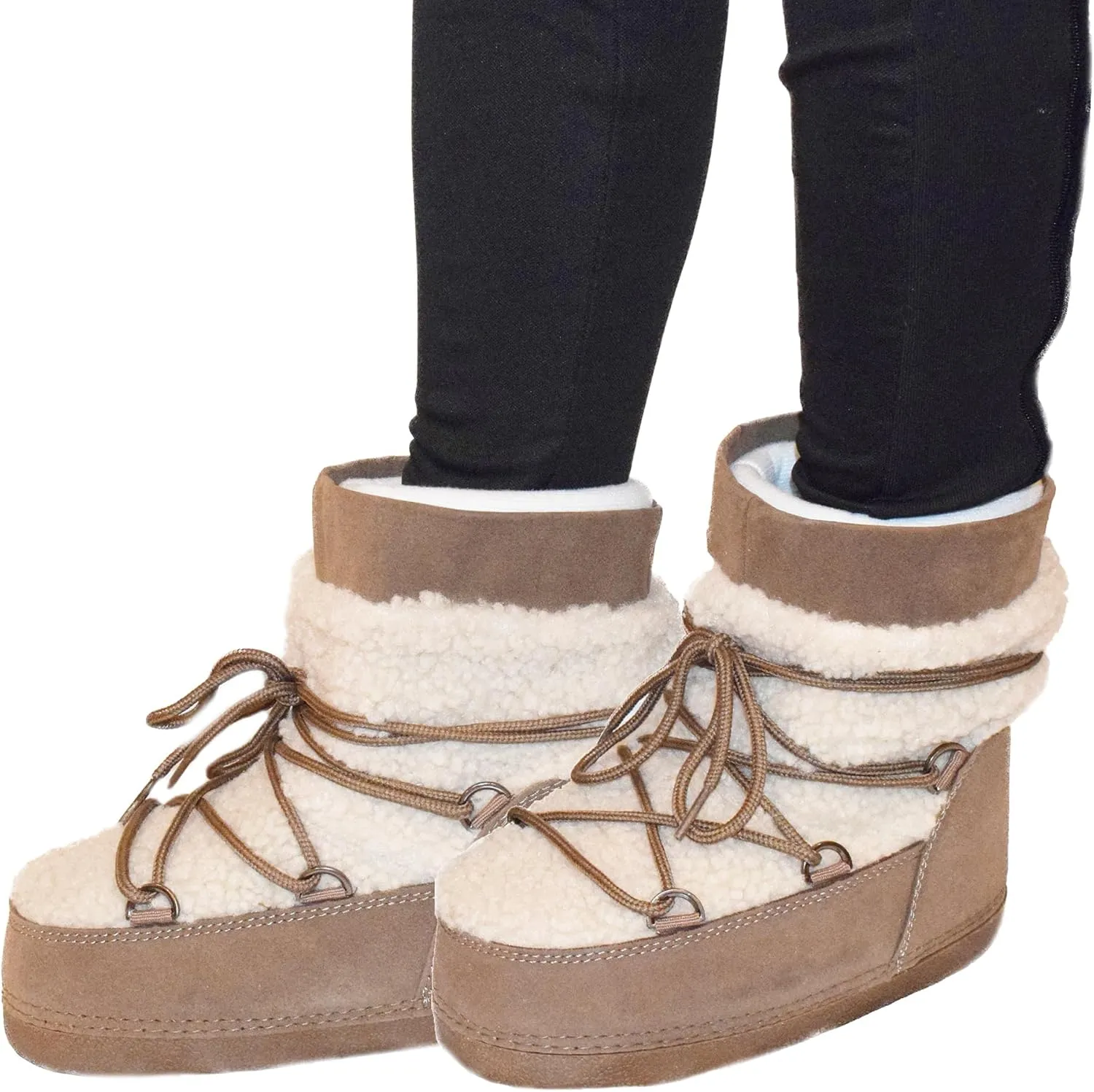 TOP Moda Women Shoes Rain Snow Winter Waterproof Boots Warm Sherpa Faux Fur Ankle Bootie Lace Up Emmett-36