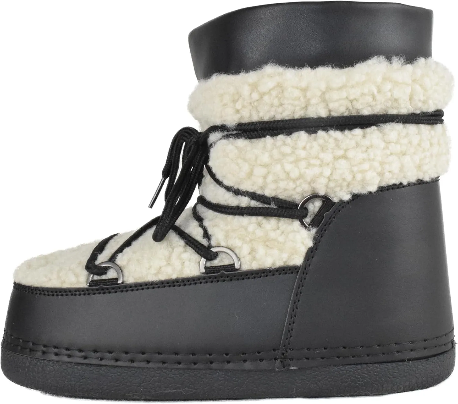TOP Moda Women Shoes Rain Snow Winter Waterproof Boots Warm Sherpa Faux Fur Ankle Bootie Lace Up Emmett-36