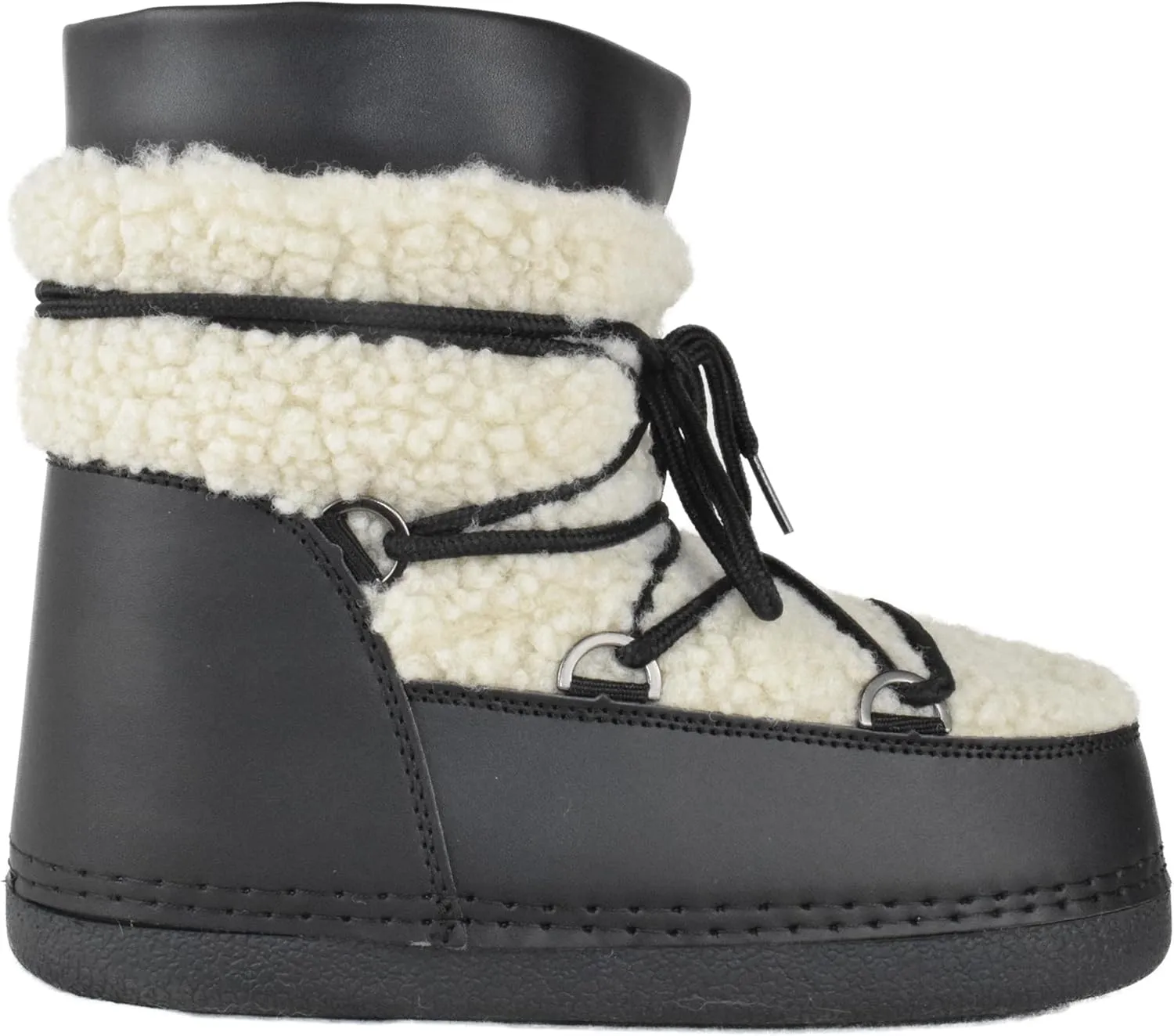 TOP Moda Women Shoes Rain Snow Winter Waterproof Boots Warm Sherpa Faux Fur Ankle Bootie Lace Up Emmett-36