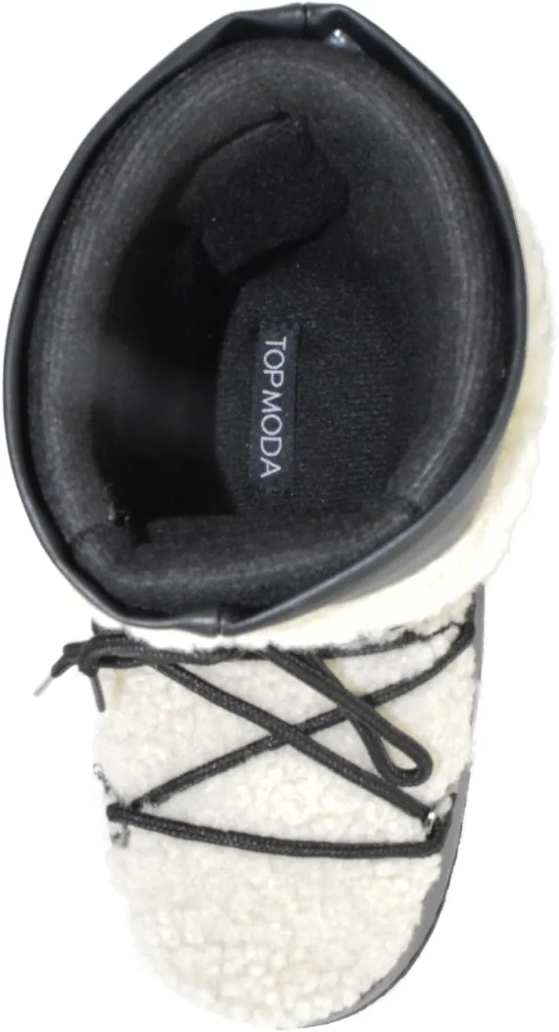 TOP Moda Women Shoes Rain Snow Winter Waterproof Boots Warm Sherpa Faux Fur Ankle Bootie Lace Up Emmett-36