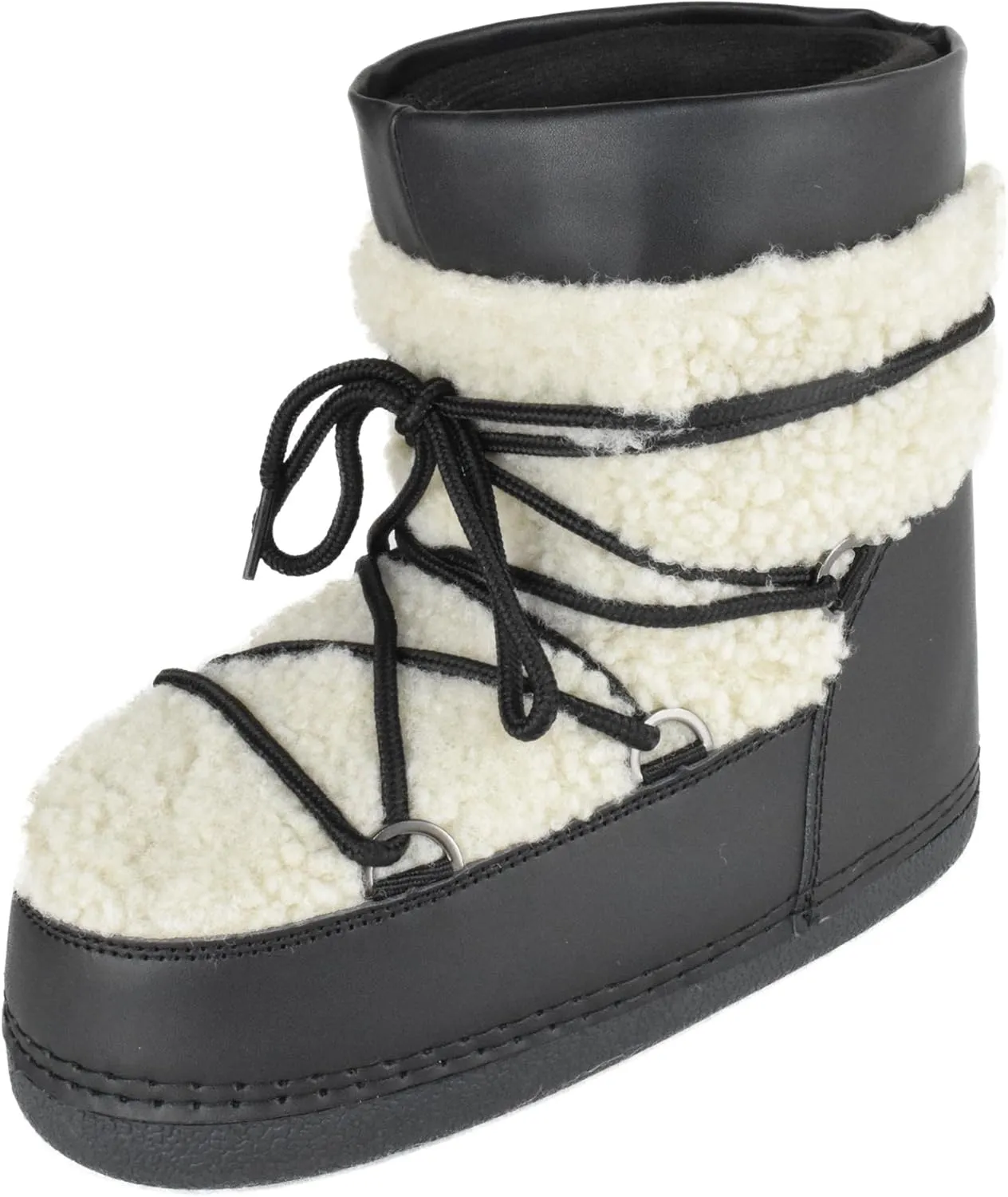 TOP Moda Women Shoes Rain Snow Winter Waterproof Boots Warm Sherpa Faux Fur Ankle Bootie Lace Up Emmett-36