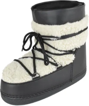 TOP Moda Women Shoes Rain Snow Winter Waterproof Boots Warm Sherpa Faux Fur Ankle Bootie Lace Up Emmett-36