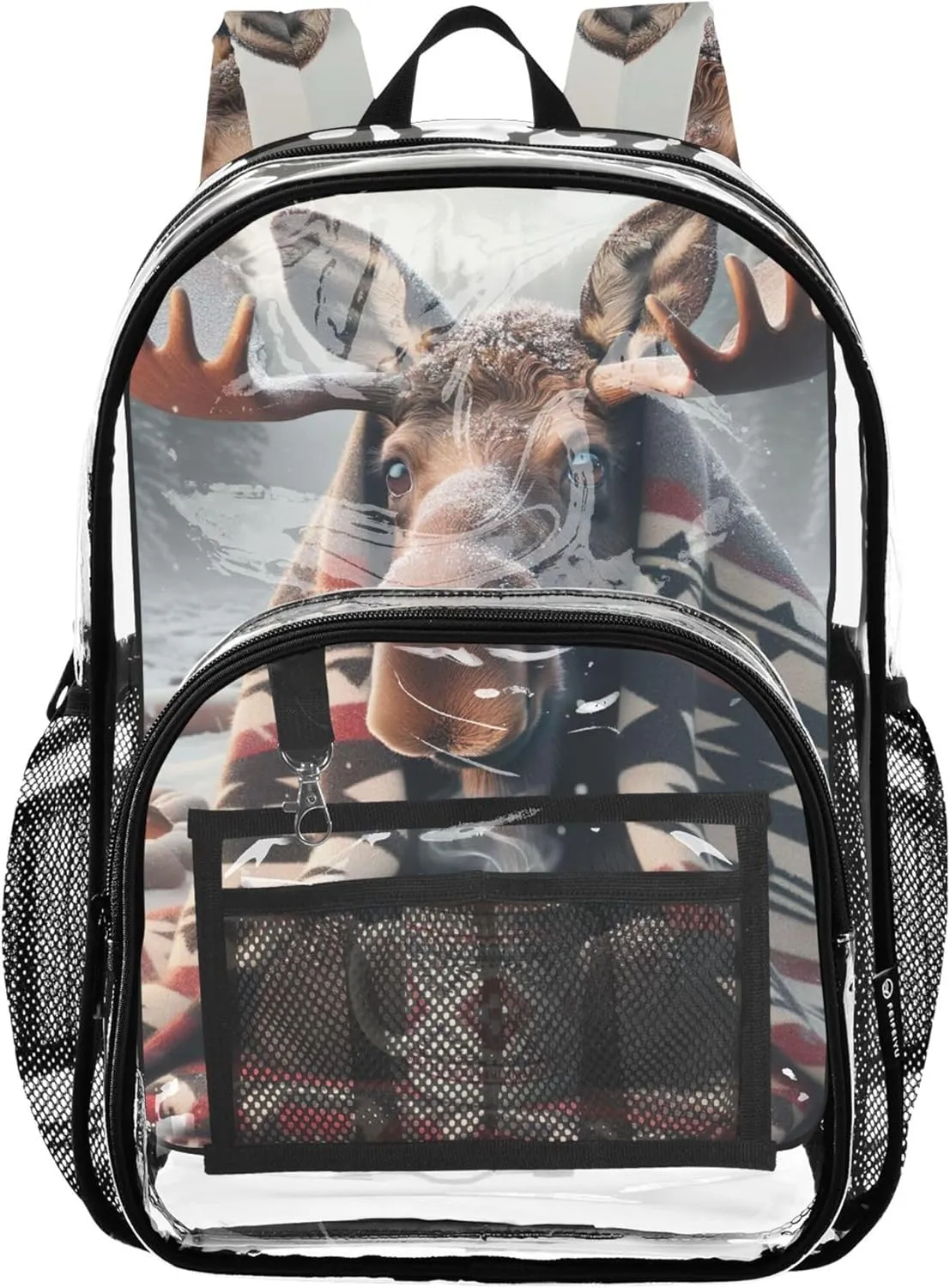 Travel Clear Backpack Floral Funny Moose Animal Print Kids Girls Backpack Boys Large Plastic Approved Bag