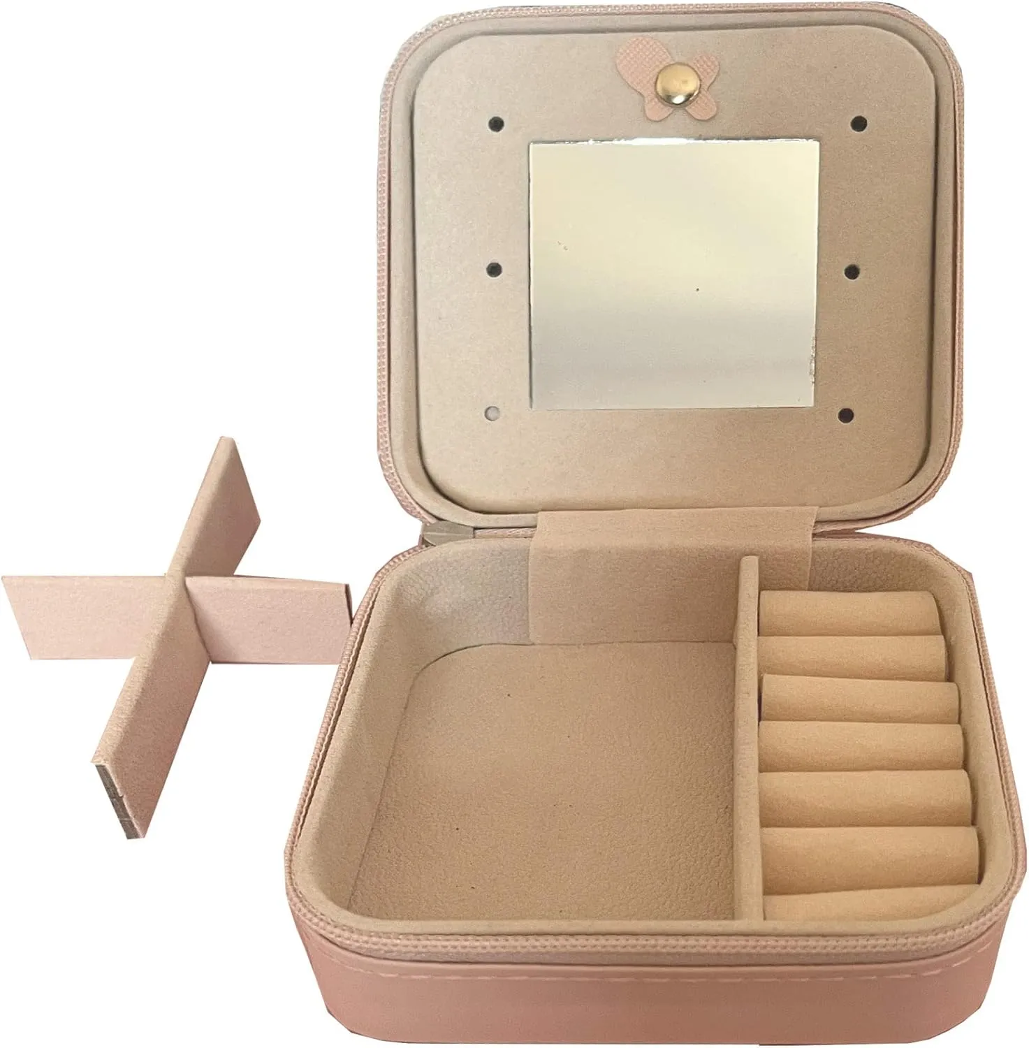 Travel Jewelry Box Organizer Portable Jewelry Case PU Leather Storage Organizer with Mirror Women Girls Jewelry Holder for Necklace Rings Earrings Pink