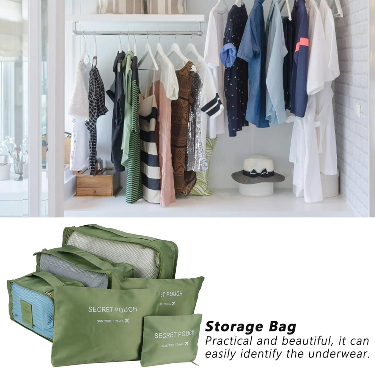 Travel Luggage Organizer, Luggage Storage Set Packing Organizer Bags Travel Packing Cubes Travel Carry on Luggage Organizers(Green)