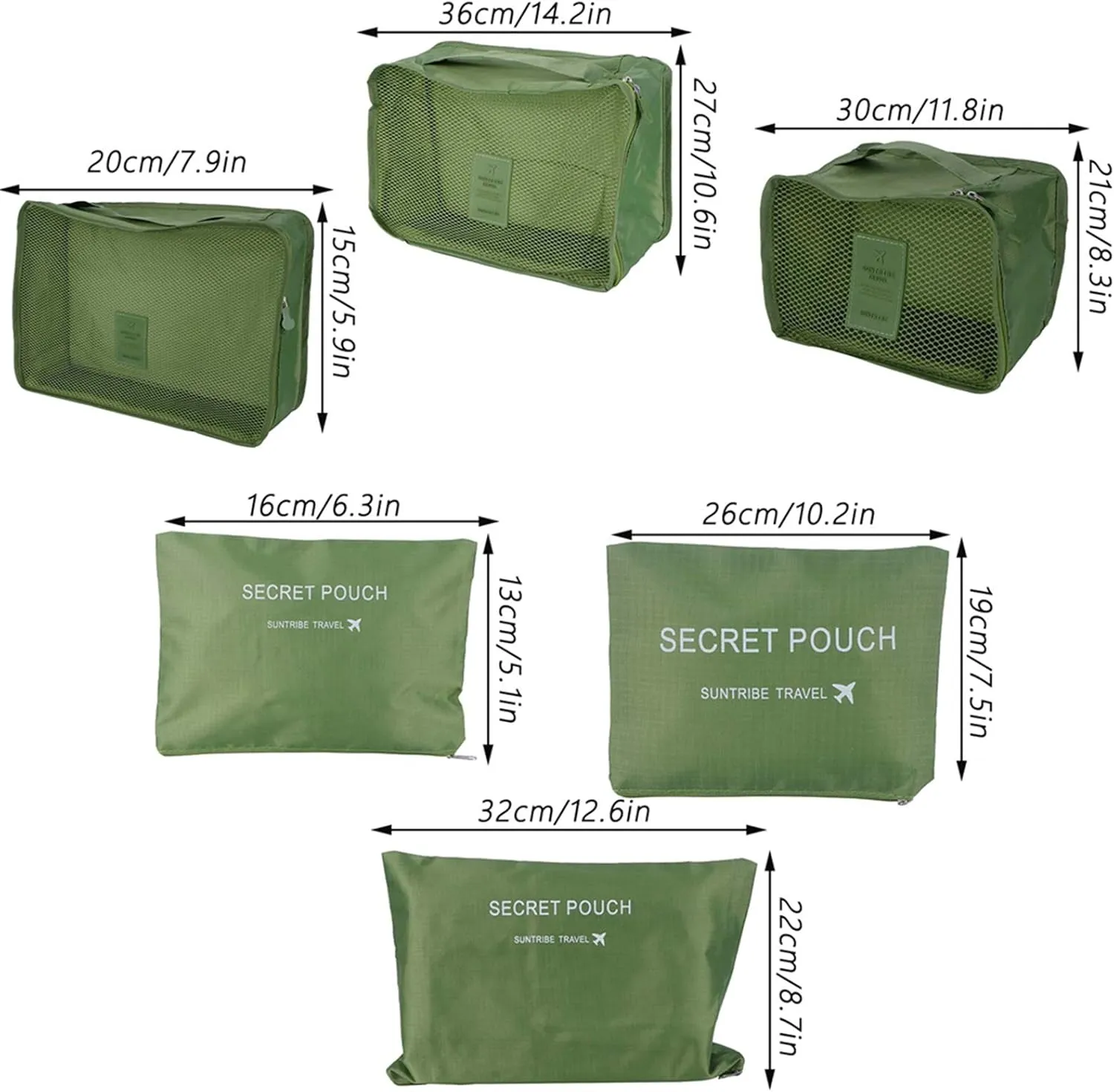 Travel Luggage Organizer, Luggage Storage Set Packing Organizer Bags Travel Packing Cubes Travel Carry on Luggage Organizers(Green)