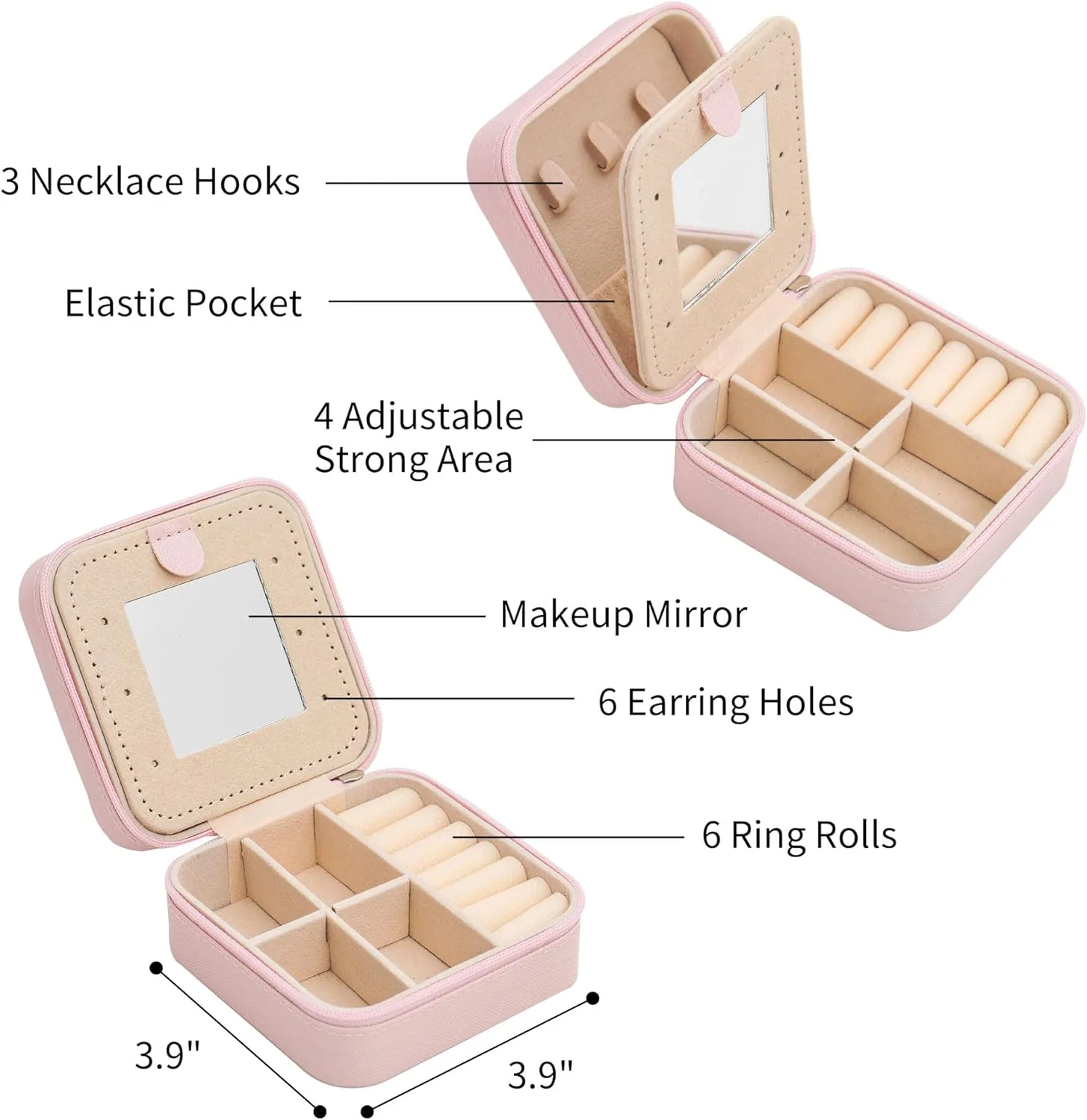Traveling Jewelry Case For Women| Mini Initial Jewelry Box Jewelry Organizer| Gold Initial Necklaces for Women | Travel Accessories Birthday Gifts,L-Pink