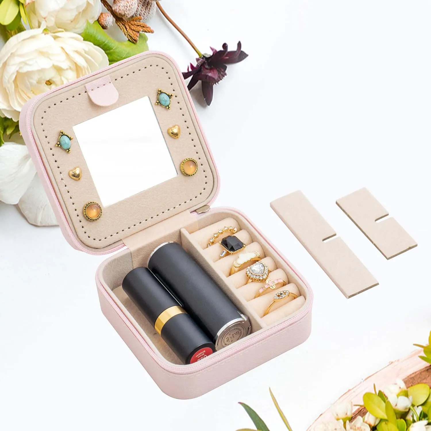 Traveling Jewelry Case For Women| Mini Initial Jewelry Box Jewelry Organizer| Gold Initial Necklaces for Women | Travel Accessories Birthday Gifts,L-Pink