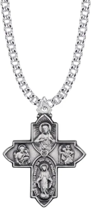 True Faith Jewelry Sterling Silver 4 Way Medal Cross Pendant Necklace Religious Jewelry