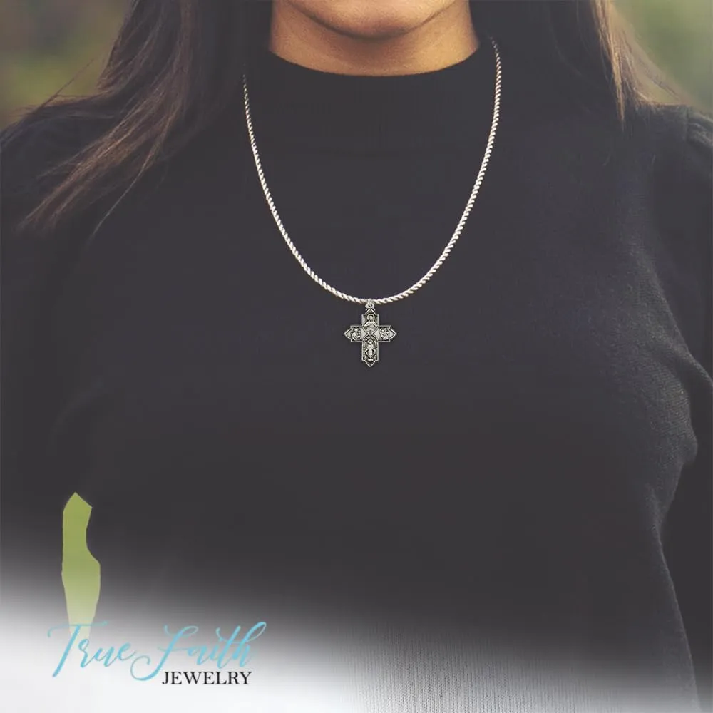 True Faith Jewelry Sterling Silver 4 Way Medal Cross Pendant Necklace Religious Jewelry