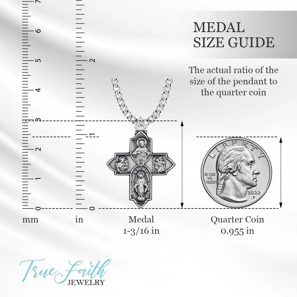 True Faith Jewelry Sterling Silver 4 Way Medal Cross Pendant Necklace Religious Jewelry