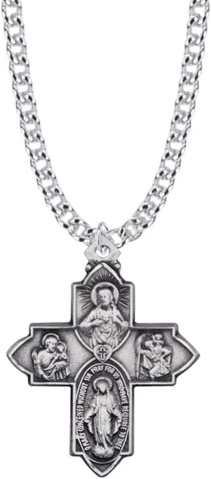 True Faith Jewelry Sterling Silver 4 Way Medal Cross Pendant Necklace Religious Jewelry
