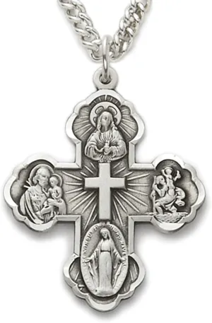 True Faith Jewelry Sterling Silver 4 Way Medal Cross Pendant Necklace Religious Jewelry