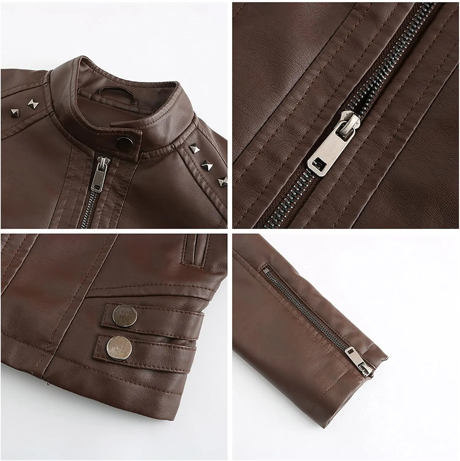 tuduoms Plus Size Leather Short Jacket Women Quilted Slim Fit Casual Motorcycle Jacket Long Sleeve Moto Biker Coat Outwear