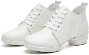 VEACAM Women's Dance Exercise Sneakers Leather Jazz Shoes Lace-Up Breathable Split Sole Walking Dance Shoes