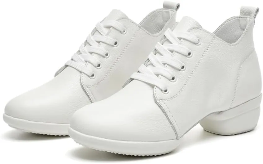 VEACAM Women's Dance Exercise Sneakers Leather Jazz Shoes Lace-Up Breathable Split Sole Walking Dance Shoes