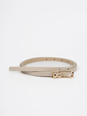 Vegan PU Leather Belt - Istres - Thin Classic Buckle - Gold / Beige - 105cm
