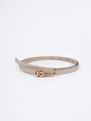 Vegan PU Leather Belt - Le Havre - Classic Thin Long Buckle - Gold / Oat - 105cm