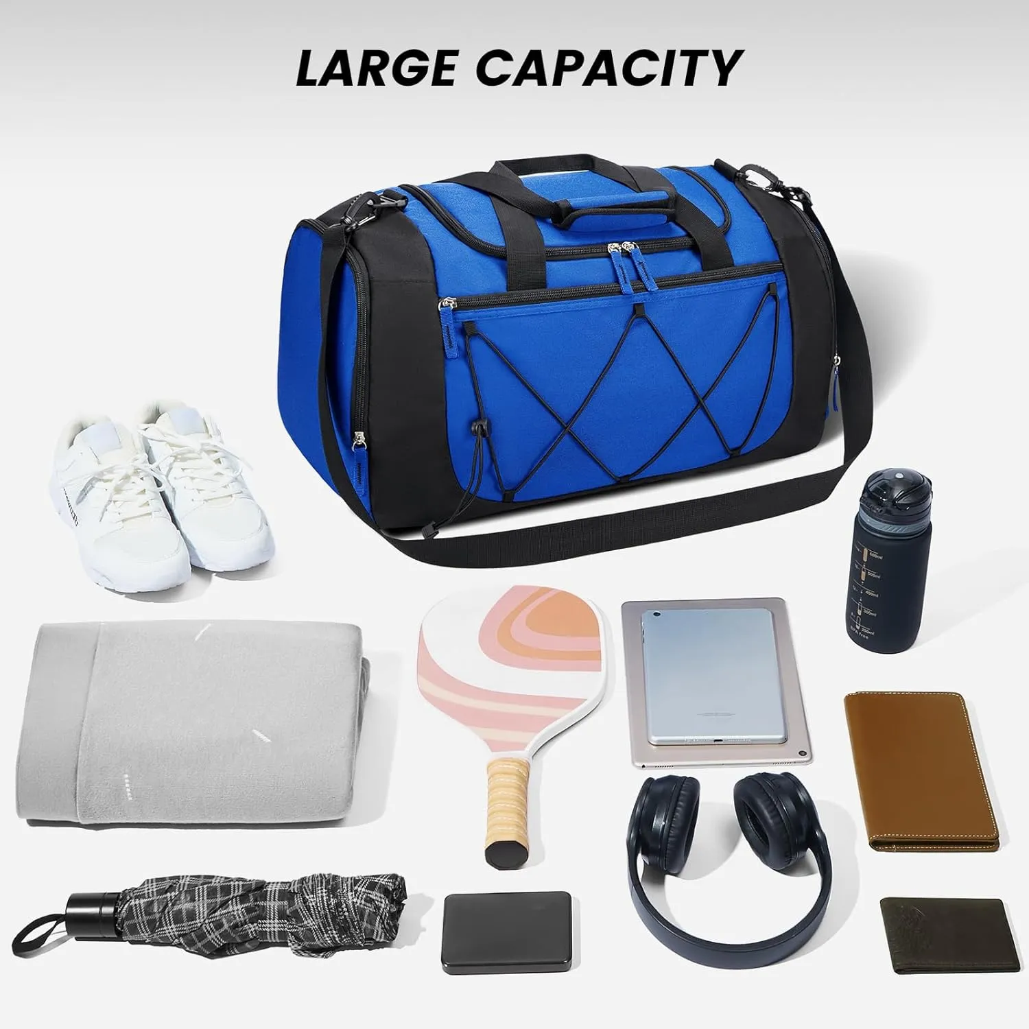 Vorspack Gym Bag for Men - 21 Inches Duffle Bag for Travel Lightweight Duffel Bag with Shoe Compartment Personal Item Travel Bag Weekender Bag for Travel Sports Gym - Blue