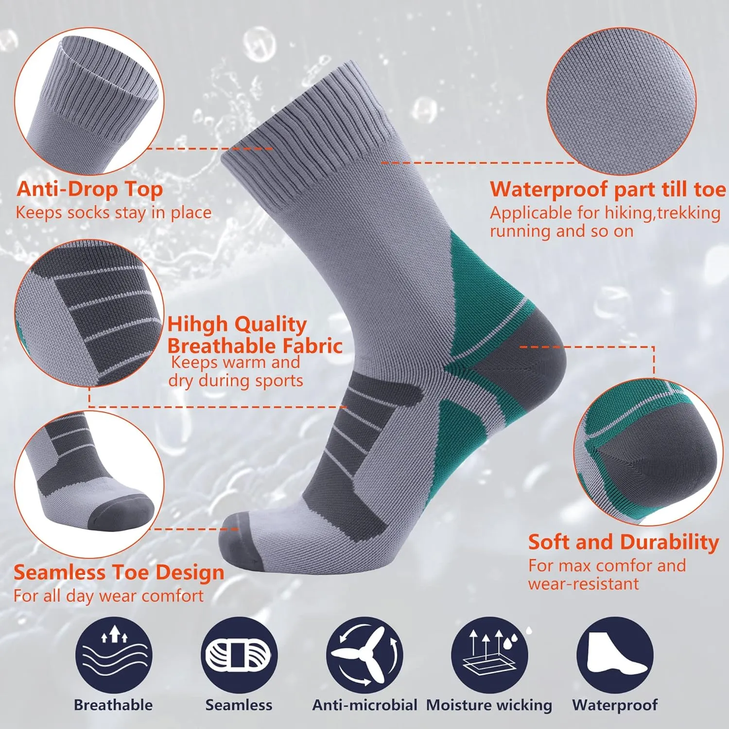 Waterproof Socks for Men Women, Outdoor Sports Breathable Waterproof Socks for Hiking Camping Wading Trekking