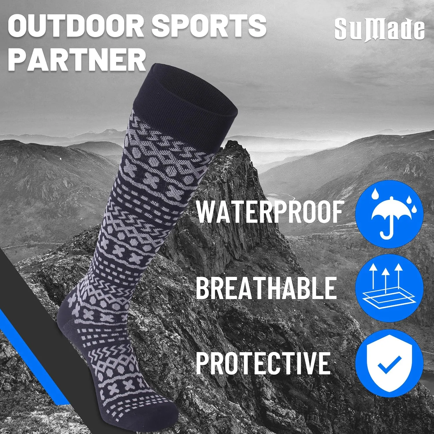 Waterproof Socks, Men Women Knee High Hiking Kayaking Socks 1 Pair