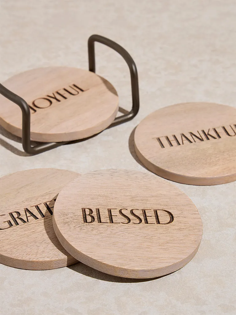 Westside Home Beige Text Printed Coaster (Set of 4)