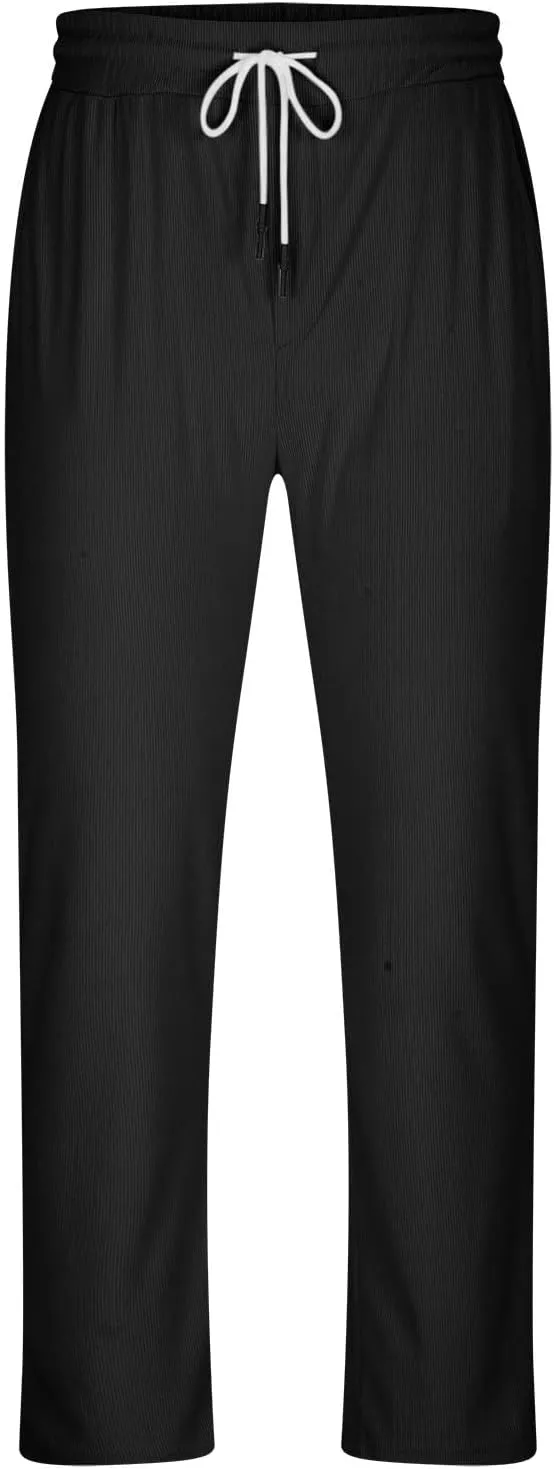 Wide Leg Pants Mens Lounge Solid Colour Pants Baggy Corduroy Pants Slant Pocket Tie Front Pants Flex Sport Pants